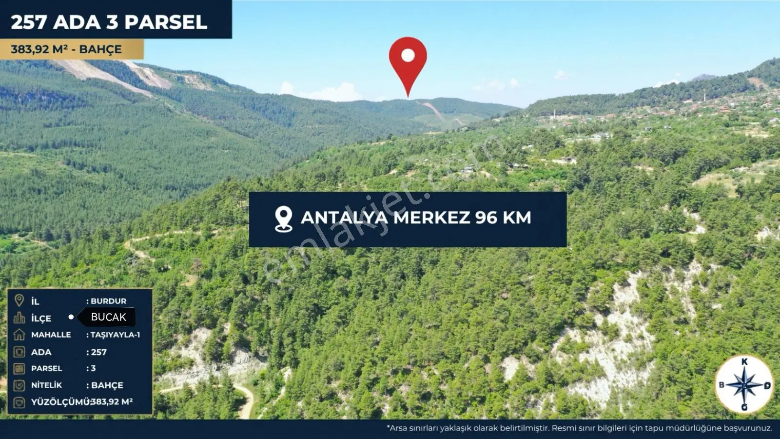 Burdur Bucak Taşyayla-1de 383 M², Yerleşime Yakın Bahçe Satılık — fotoğraf 2