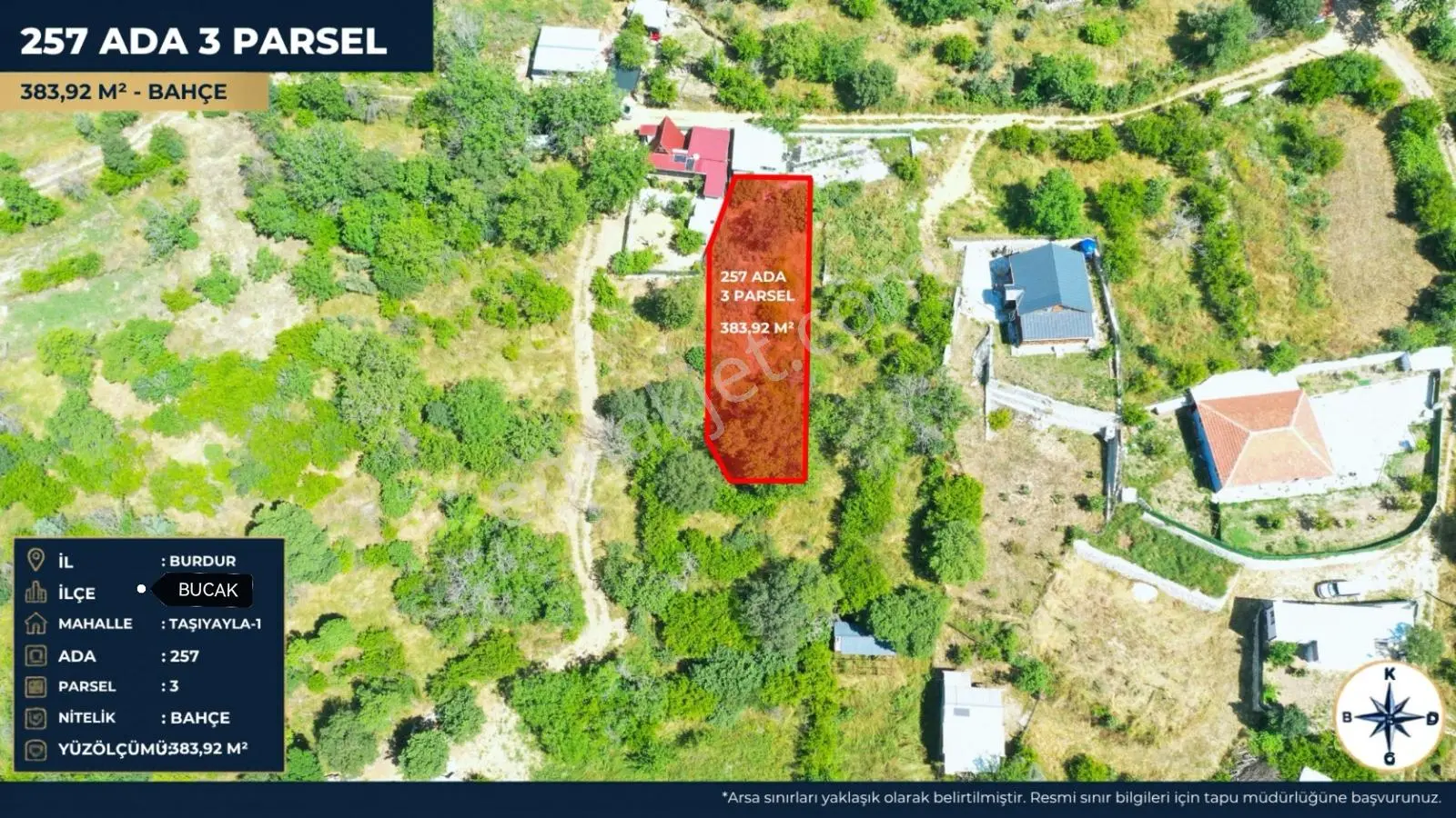 Burdur Bucak Taşyayla-1de 383 M², Yerleşime Yakın Bahçe Satılık — fotoğraf 3
