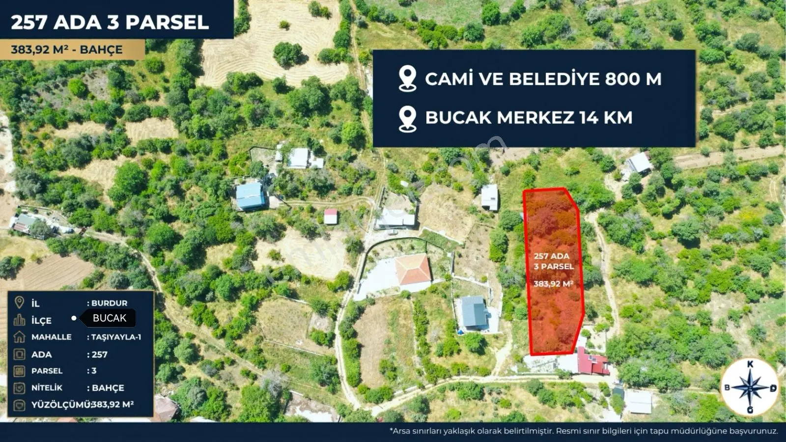 Burdur Bucak Taşyayla-1de 383 M², Yerleşime Yakın Bahçe Satılık — fotoğraf 4