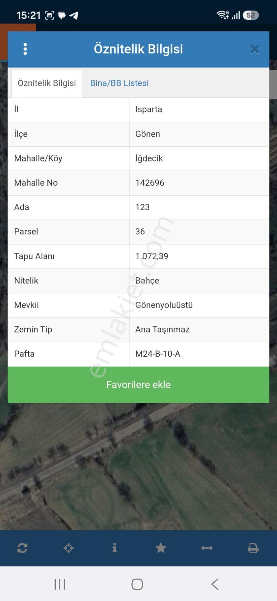 Isparta Gönen İğdecik 1072 M2 Hobi Bahçesi Kadastro Yolu Var .