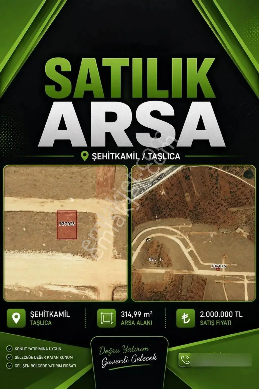 Taşlıca Mahallesi'Nde Yola Cepheli 314,99 M² Müstakil Tapulu Yatırımlık Arsa