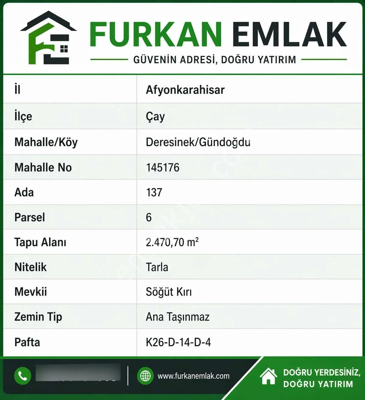 Furkan Emlaktan Çay/deresinek Söğütkırı Mevkiinde Satılık Tarla — fotoğraf 6