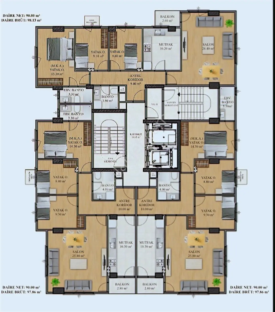 Tek Yetkili Erenköy'de 3+1 Net 90m2 Balkonlu Ebeveyn Banyolu — fotoğraf 2