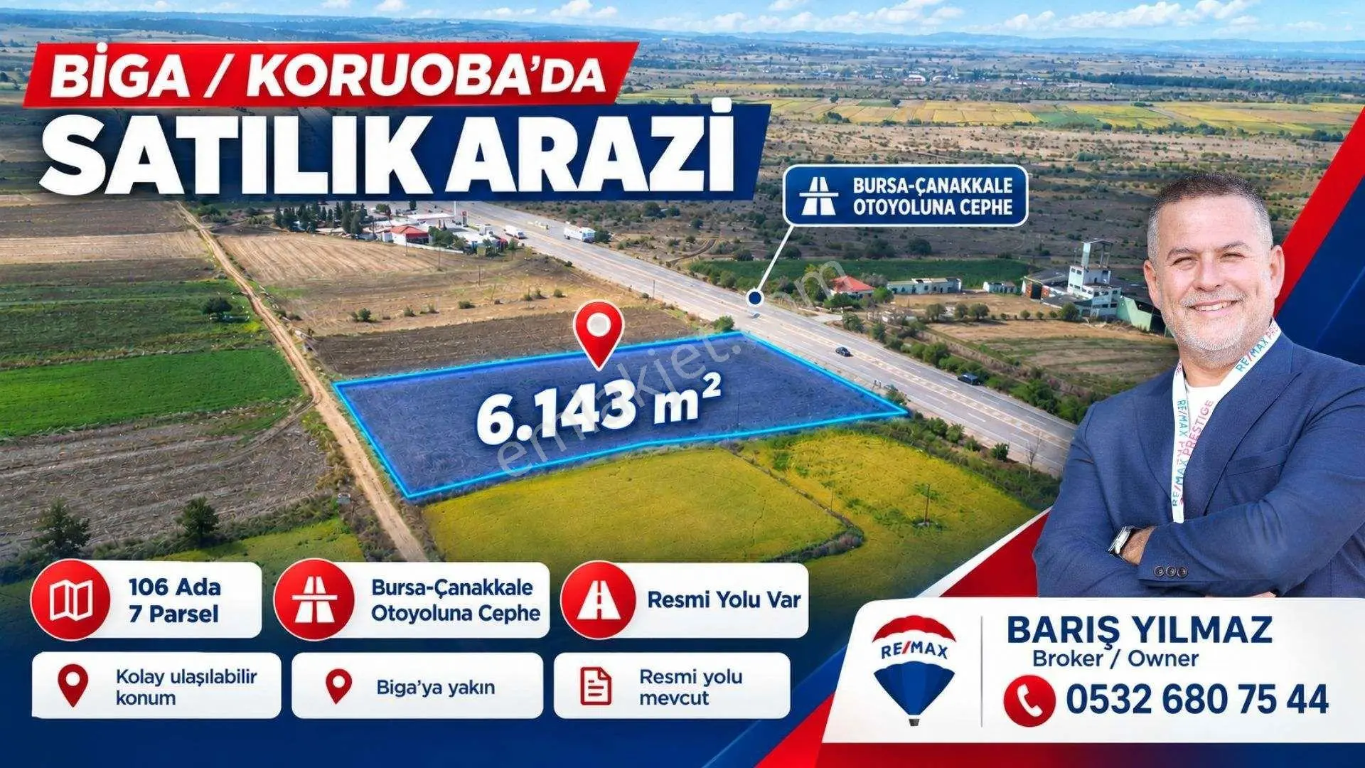 Biga Koruoba’Da Ana Asfalta Cephe 6.143 M² Satılık Arazi