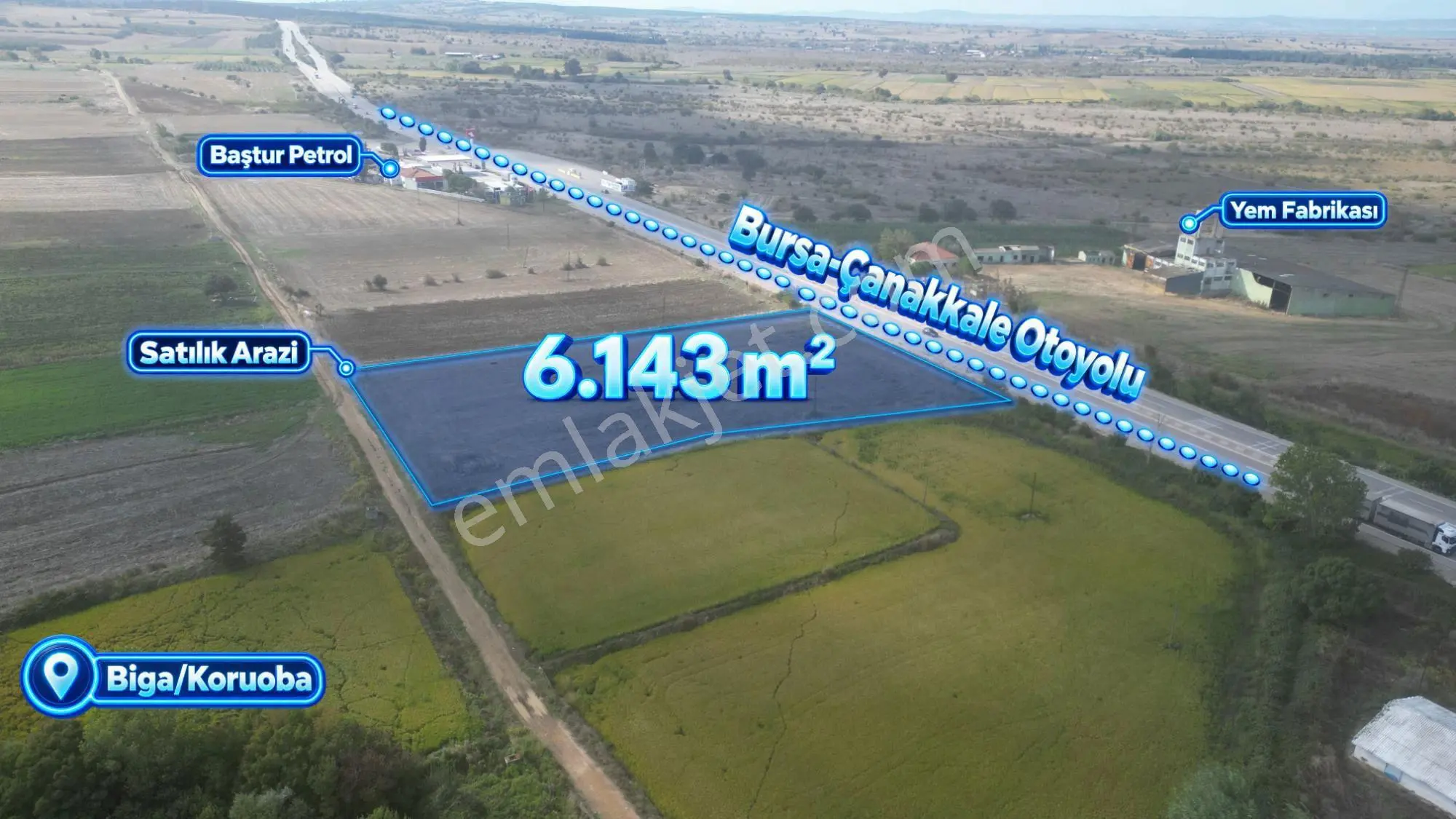 Biga Koruoba’da Ana Asfalta Cephe 6.143 M² Satılık Arazi — fotoğraf 2
