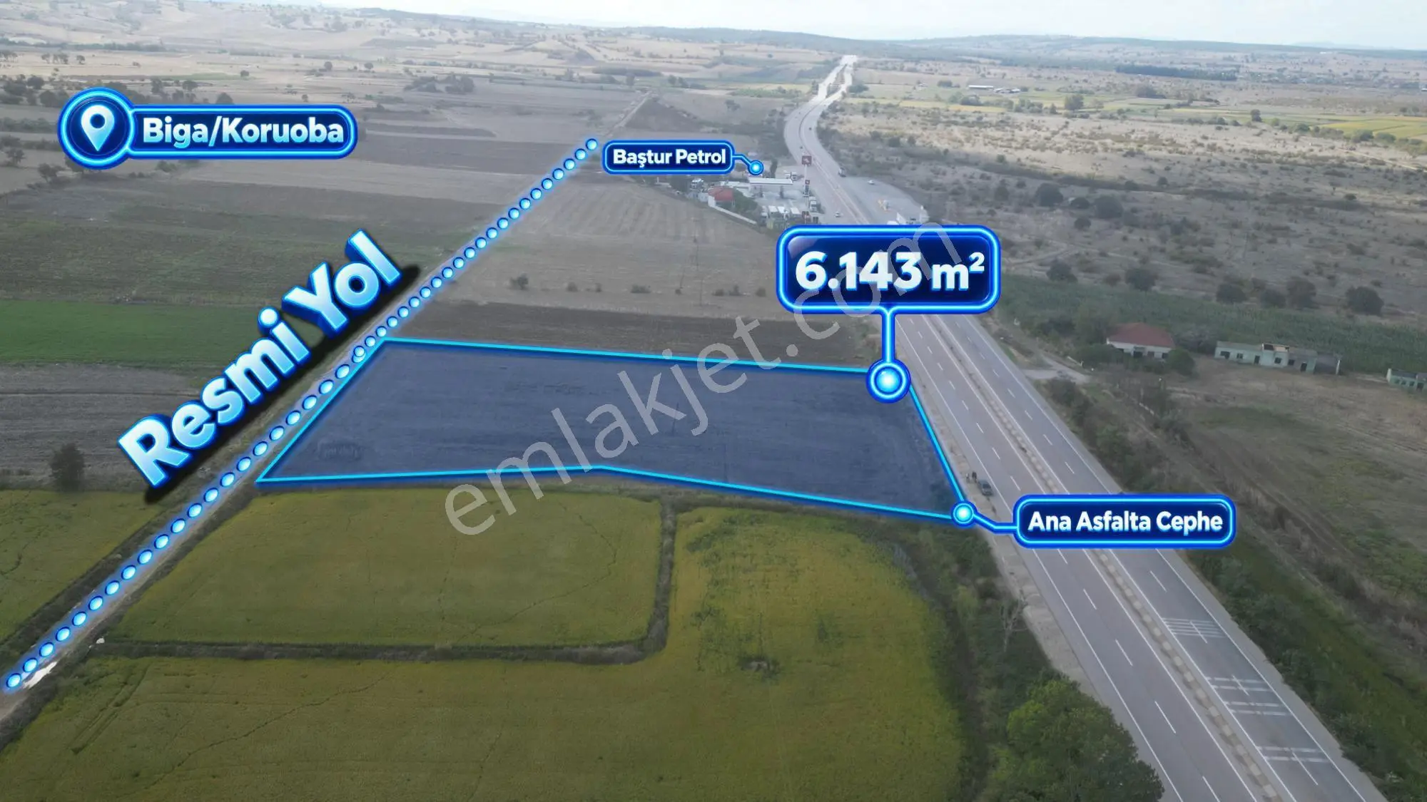 Biga Koruoba’da Ana Asfalta Cephe 6.143 M² Satılık Arazi — fotoğraf 4