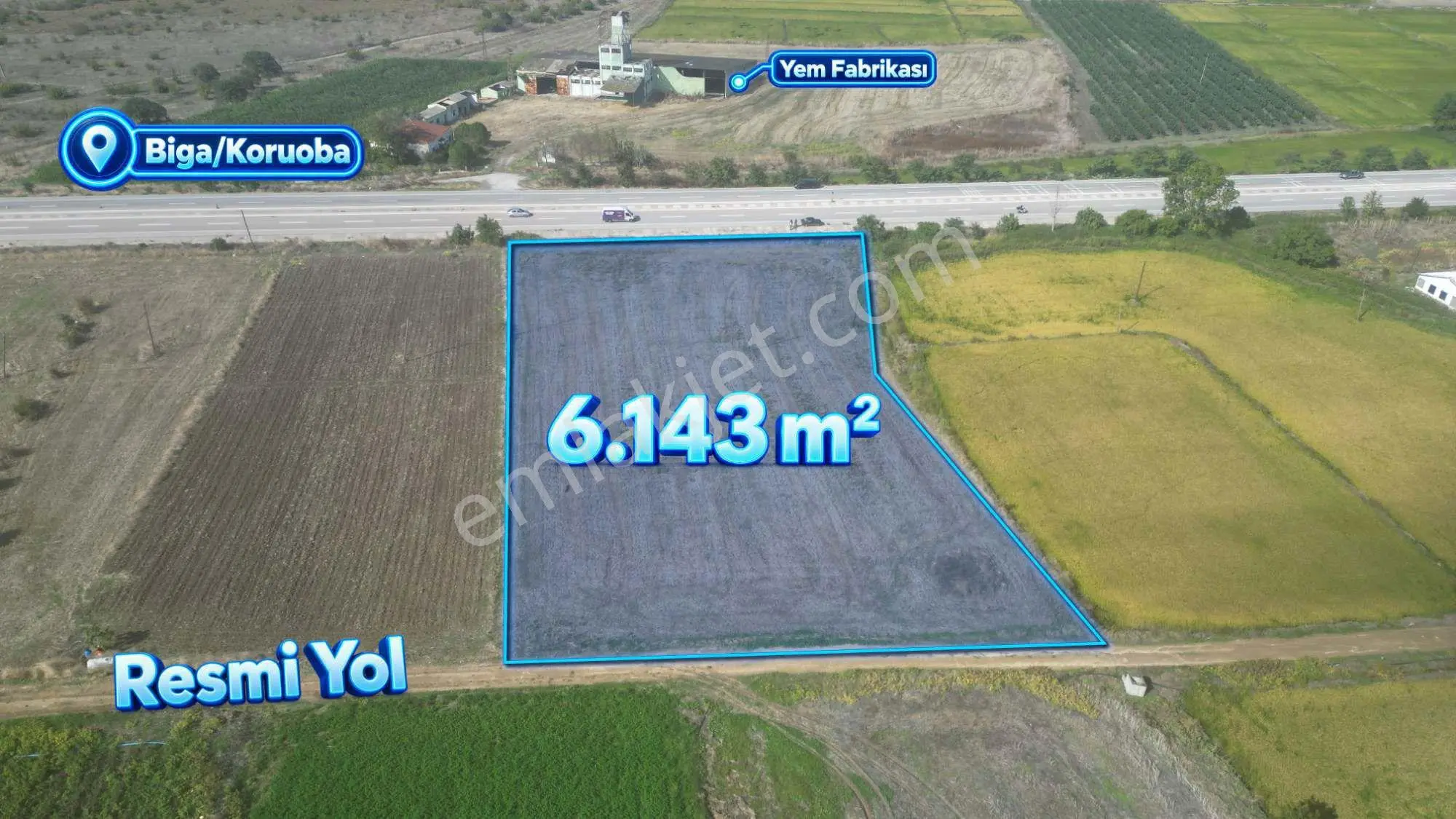 Biga Koruoba’da Ana Asfalta Cephe 6.143 M² Satılık Arazi — fotoğraf 6