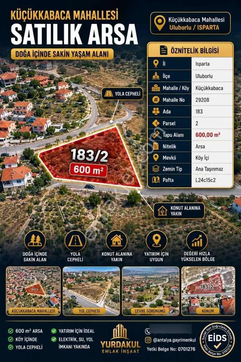 Isparta Uluborlu Küçükkabaca'da 600 M² Köy İçi Satılık Arsa — fotoğraf 2