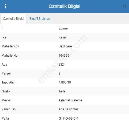 Keşan Sazlıdere'De Yatırımlık Tarla