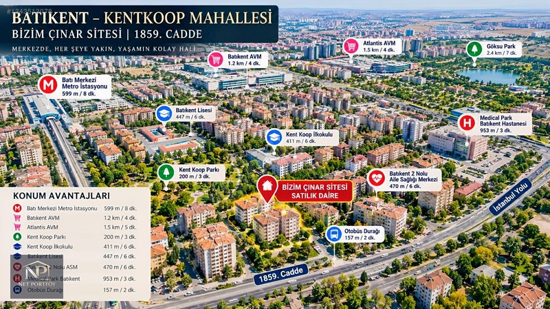 Batıkent Kentkoop Bizîmçınarként Te 155m2 3+1 Full Manzaralı — fotoğraf 12