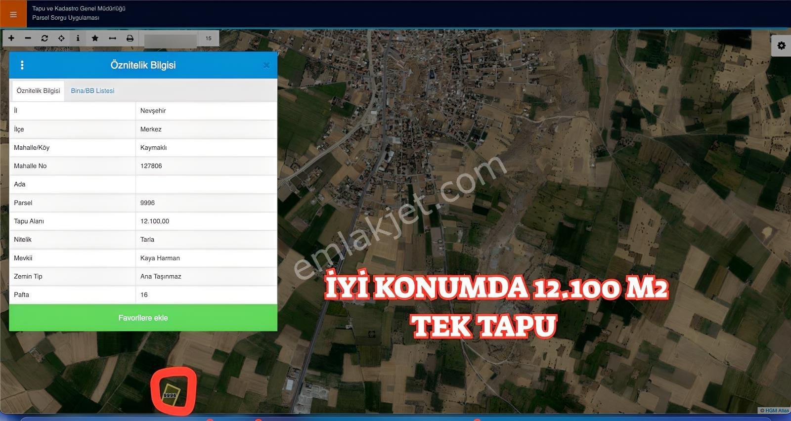 Nevşehir Merkez Kaymaklı 12.100 M2 Tek Tapu Değerli Mülk