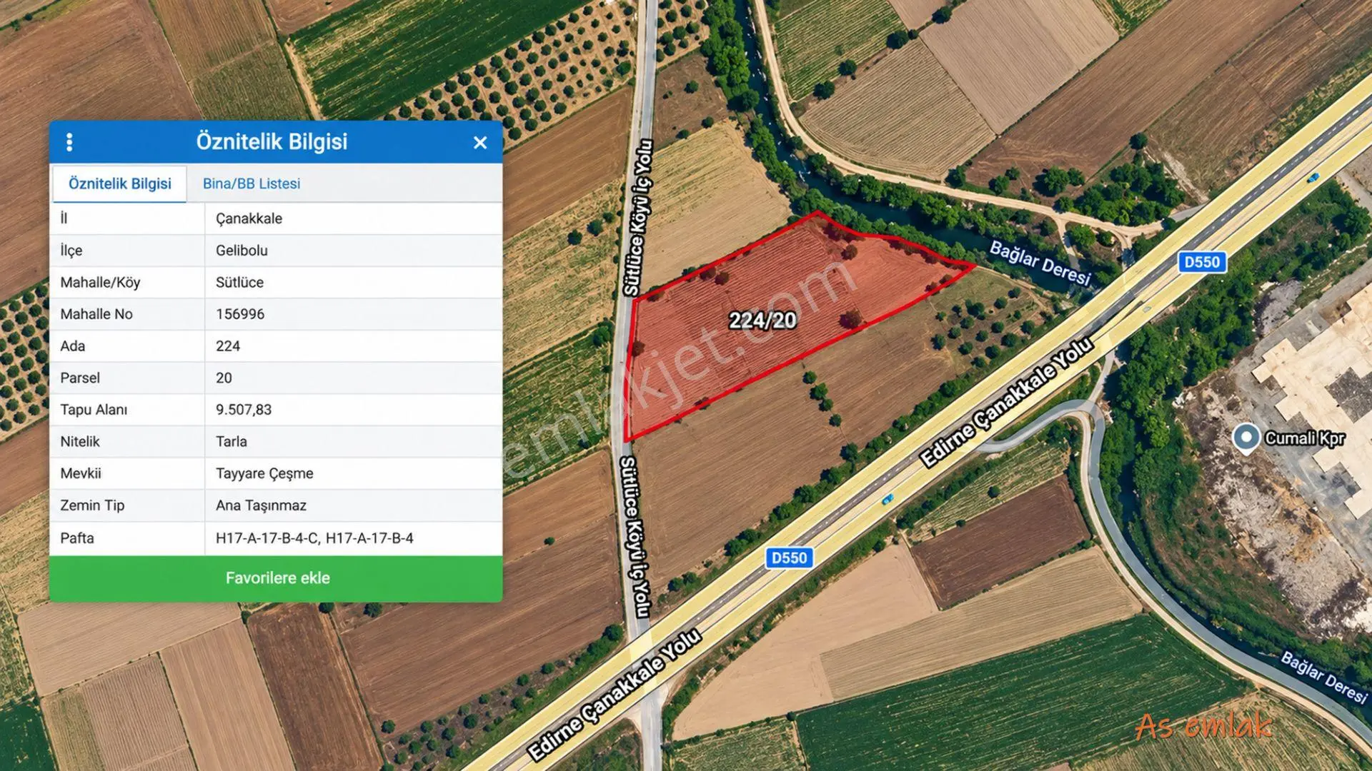 Gelibolu Sütlüce'de Köprü Manzaralı,yola Cepheli 9507.83 M2 Arazi — fotoğraf 3