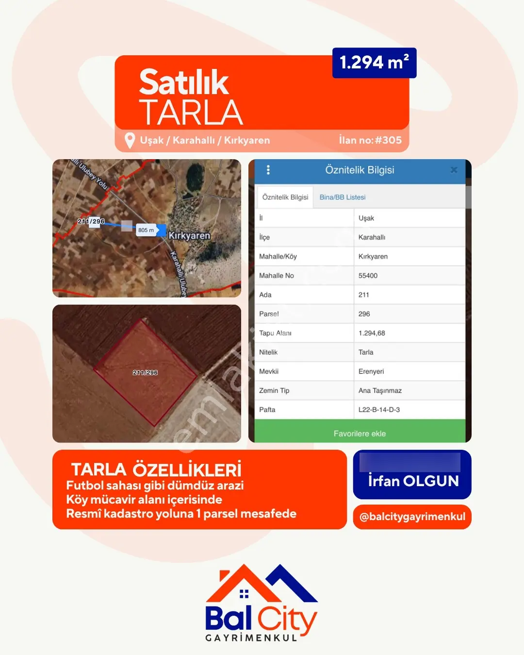 Balcity-Uşak Karahallı'Da 1.294 M² Müstakil Tapulu Arazi
