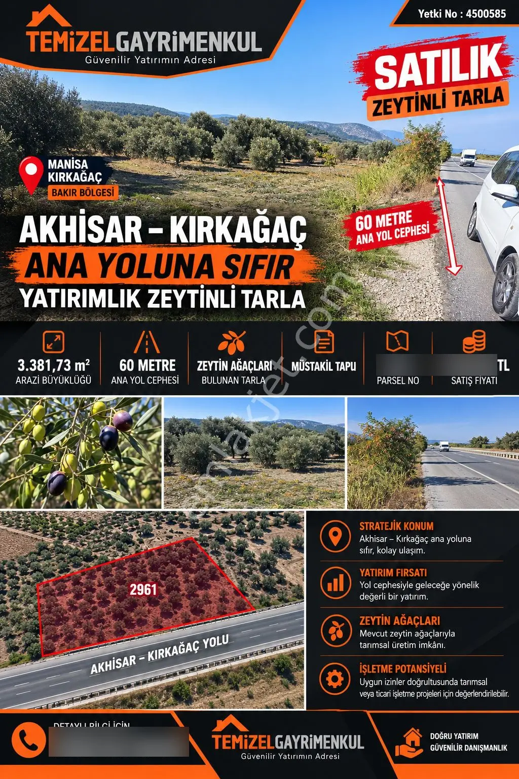 Akhisar–Kırkağaç Ana Yoluna Sıfır, 60 Metre Yol Cepheli, Zeytinli Yatırım Fırsat...
