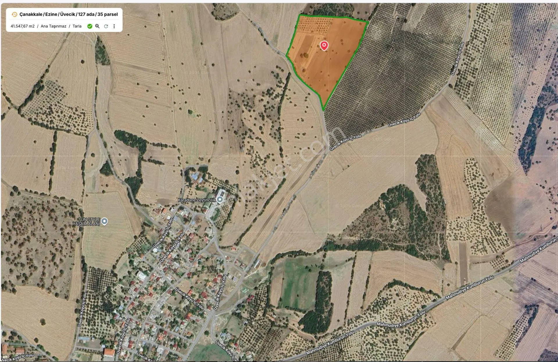 Çanakkale Ezine Üvecik Köyünde 41.547 M² Satılık Tarla — fotoğraf 2