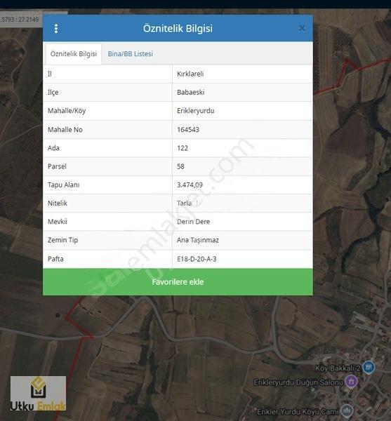 Utku Emlak'tan Babaeski Erikleryurdu Köyü 3474m2 Satılık Arazi — fotoğraf 13