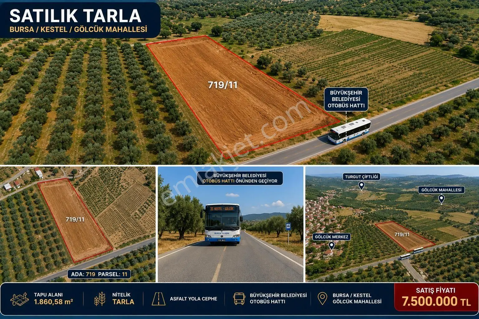 Bursa Yıldırım Kestel Gölcük Mah. 1.860 M2 Elektirik ,suyu Mevcut Olan Asfalt Yola Cepheli — fotoğraf 3