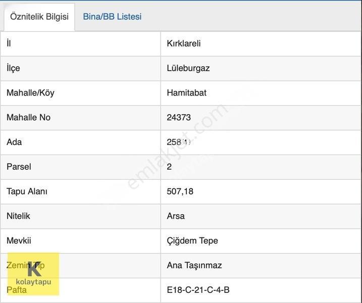 Kolaytapu Lüleburgaz Hamitabat Müstakil 507m² Konut İmarlı Arsa — fotoğraf 4