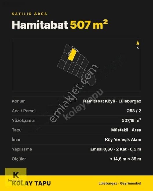 Kolaytapu Lüleburgaz Hamitabat Müstakil 507m² Konut İmarlı Arsa — fotoğraf 6