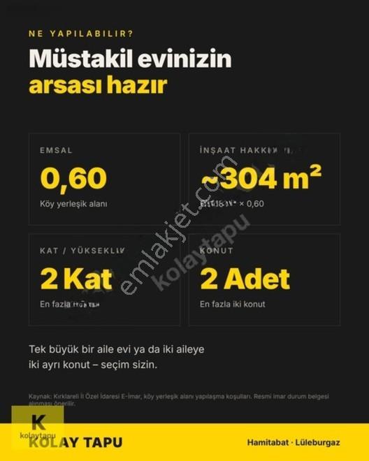 Kolaytapu Lüleburgaz Hamitabat Müstakil 507m² Konut İmarlı Arsa — fotoğraf 8