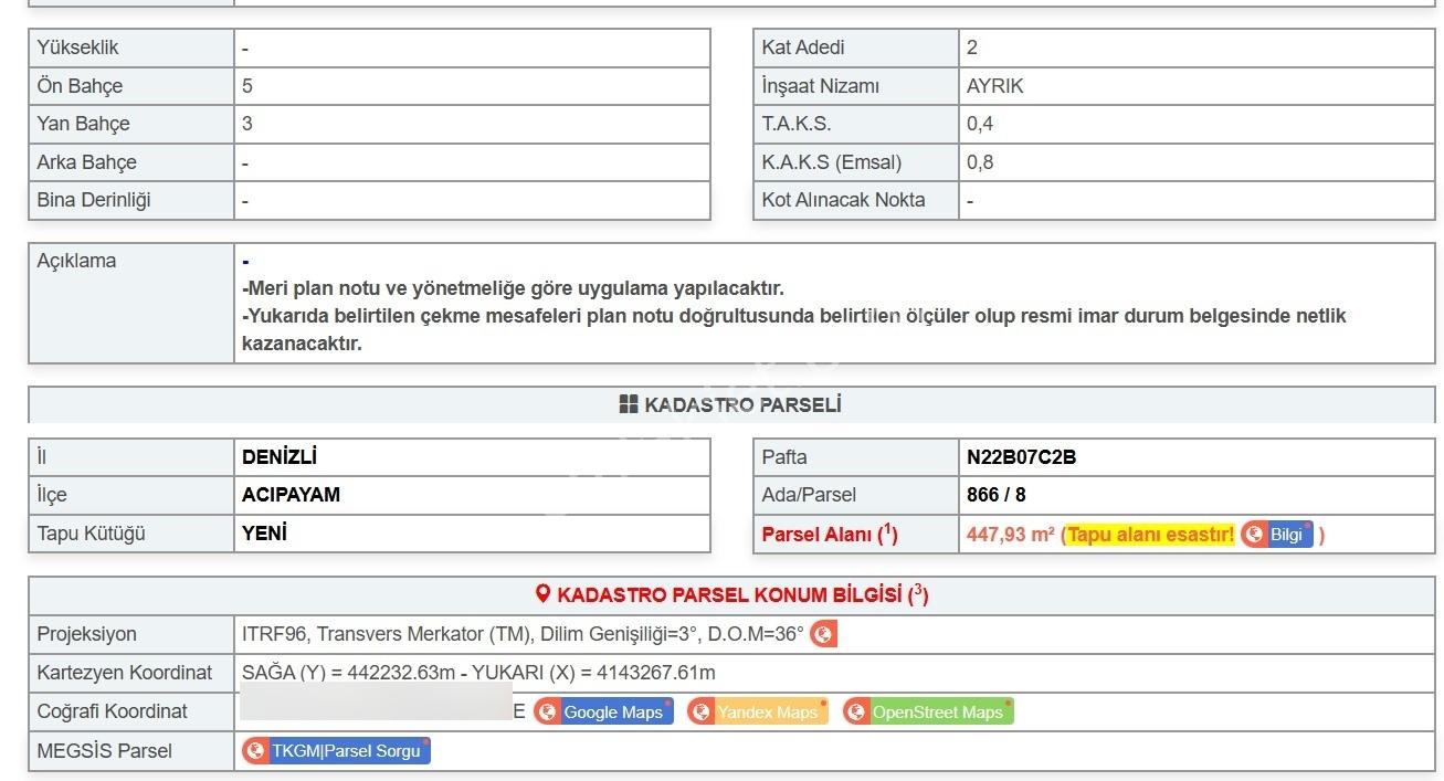 Denizli Acıpayam Yukarı Mahallesi 2 Kat 447m2 Satılık Arsa — fotoğraf 3