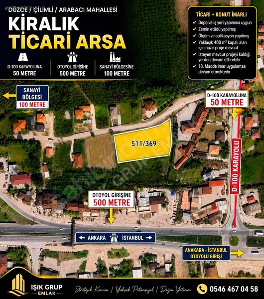 Işık Emlaktan Otoban Gişelerinin Dibi Yola Sıfır Kiralık Arsa