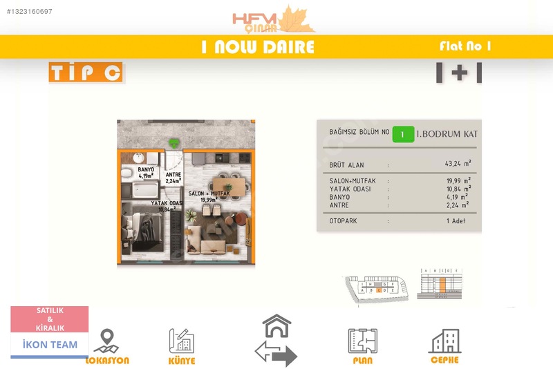 Hfm Çınar Projesi'nde 1+1 Yerden Isıtmalı 57 M² Sıfır Daire — fotoğraf 4