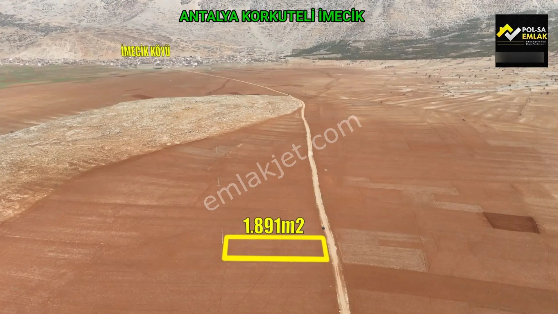 Antalya Korkuteli İmecik Köyü Satılık 1.891m2 Tarla Resmi Yol Var — fotoğraf 2