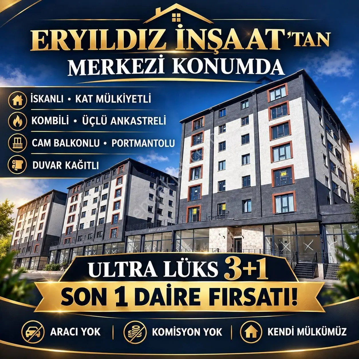 //Eryıldız İnşaat//Kendi Mülkümüz//Merkezi Konumda//Full+Full//Ultra//Lüks//3+1'...