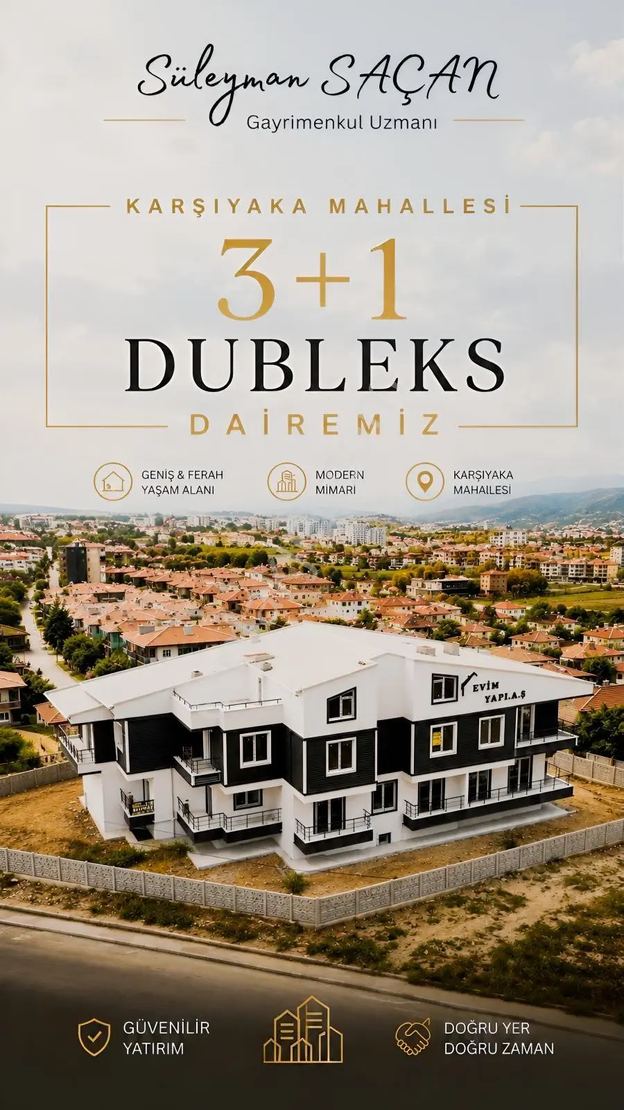 3+1 Satılık ! Karşıyaka Mah. Sıfır 3+1 , 120 M² Satılık Daire