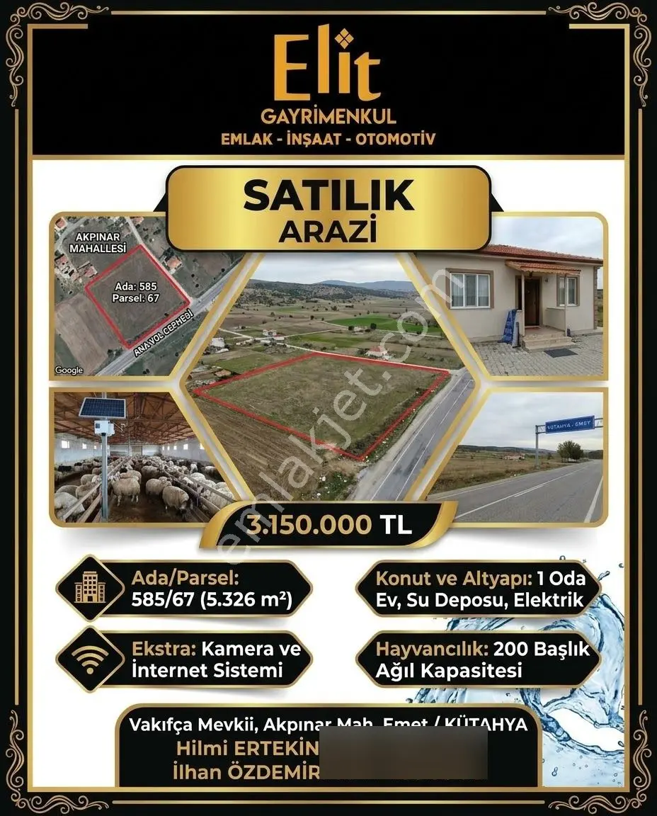 Elit Gayrimenkul'Den Kütahya Emet'Te Satılık Ağıllı Arazi