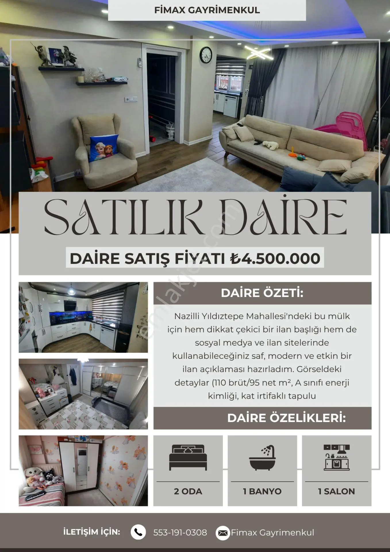 Fırsat Konumda Yıldıztepe'De Otoparklı, Yerden Isıtmalı, Masrafsız 2+1 Lüks Dair...