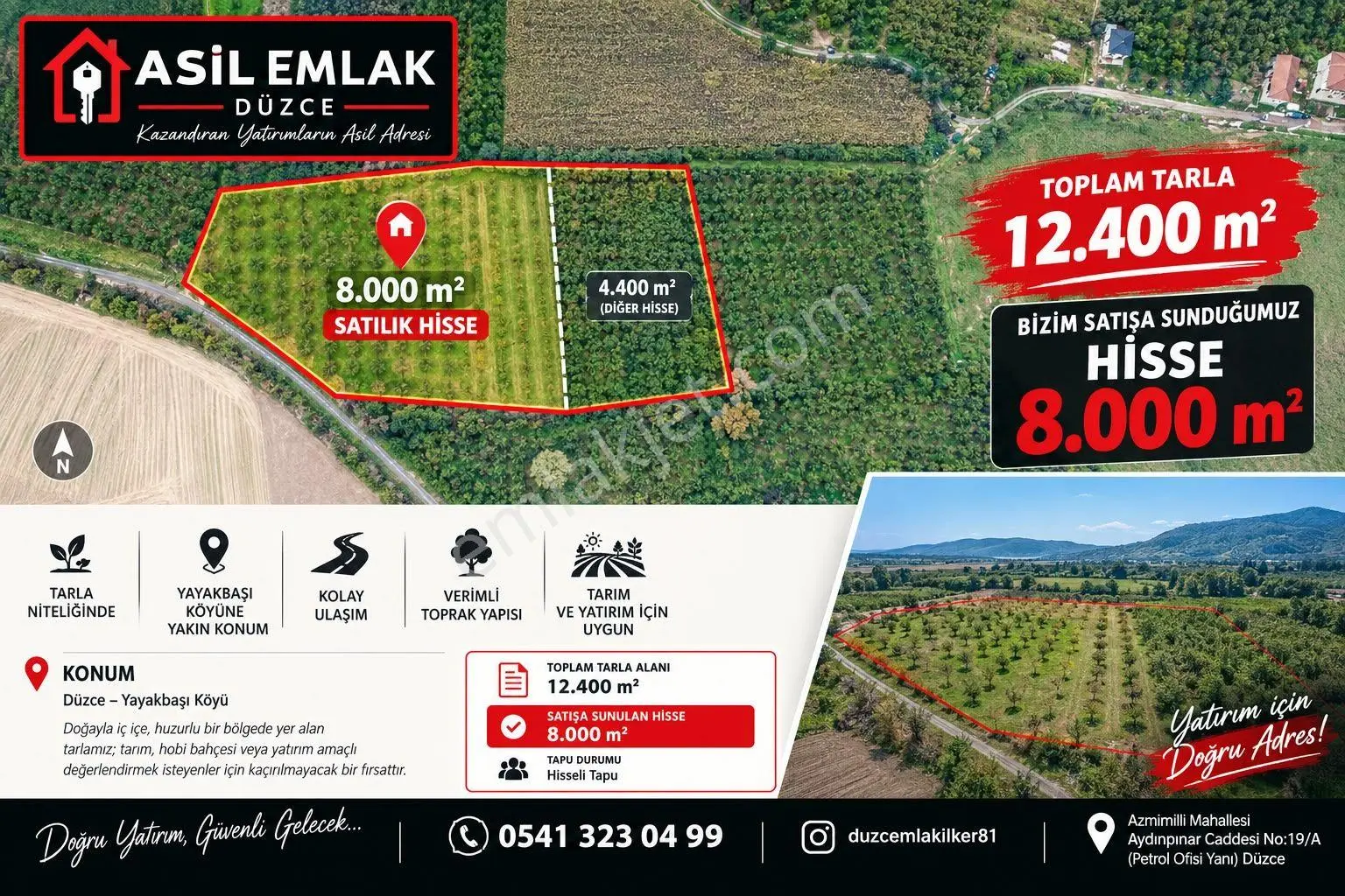 Asil Emlak | Yayakbaşı Köyünde 8000M2 Satılık Hisseli Tarla