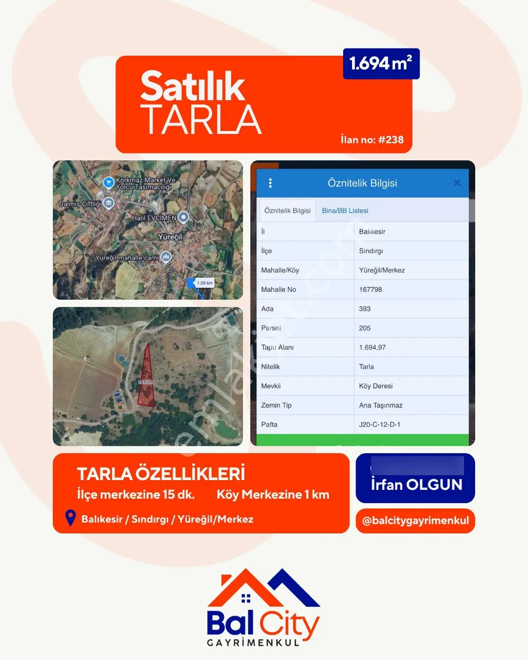 Balcity- Balıkesir Sındırgı Yüreğil Merkez'De Yola Ve Mera'Ya Cepheli 1.694 M² T...