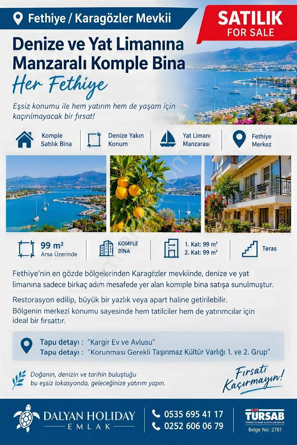 Satılık Fethiye Karagözlerde Deniz Ve Yat Limanı Manzaralı Ko