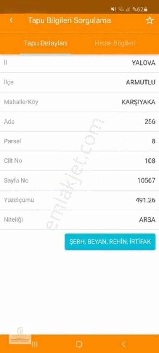 Yalova Armutlu Karşıyakada Villa İmarlı 491 M² Satılık Arsa