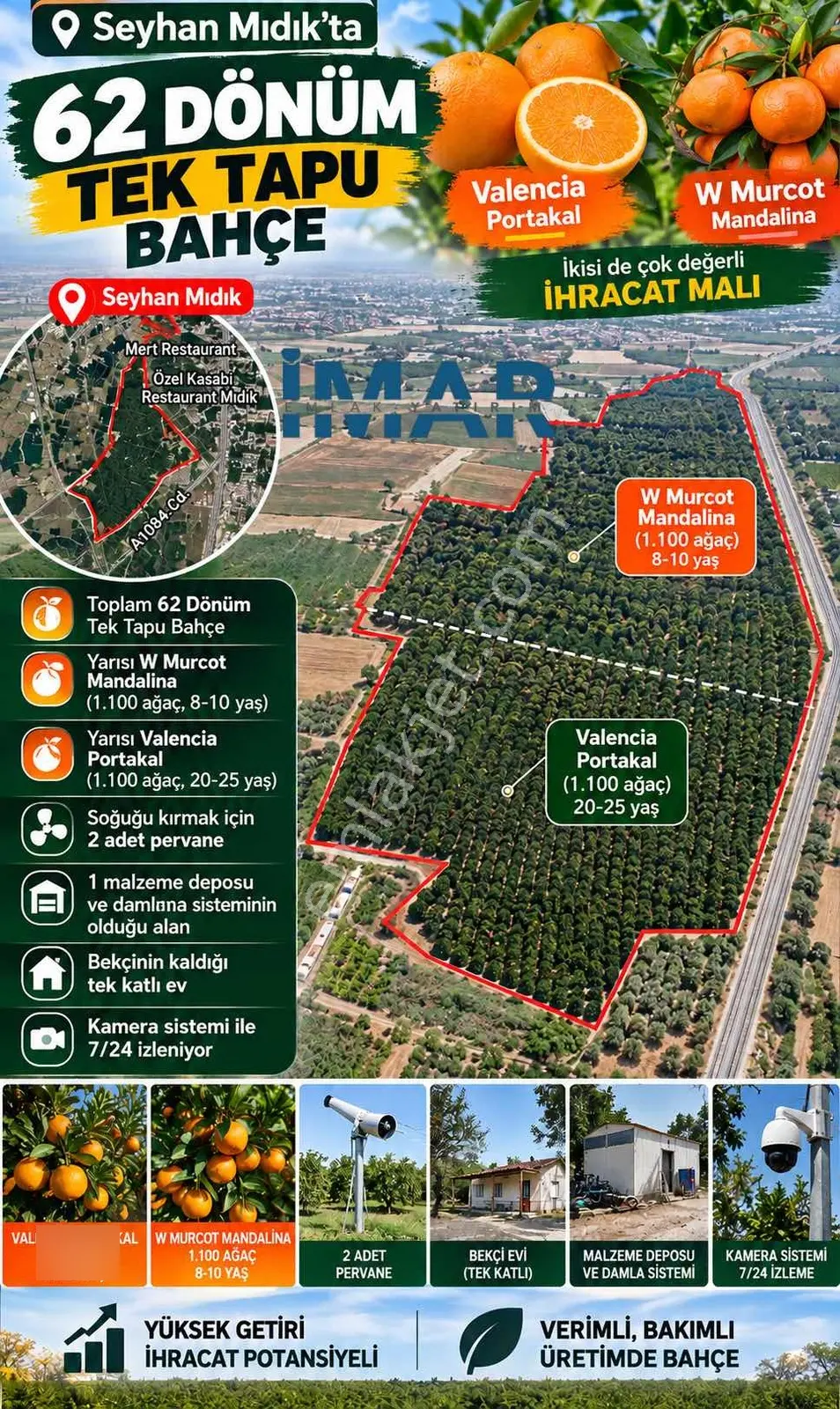 İmar'Dan Mıdık'Ta 63 Dönüm Tek Tapu Satılık Bahçe