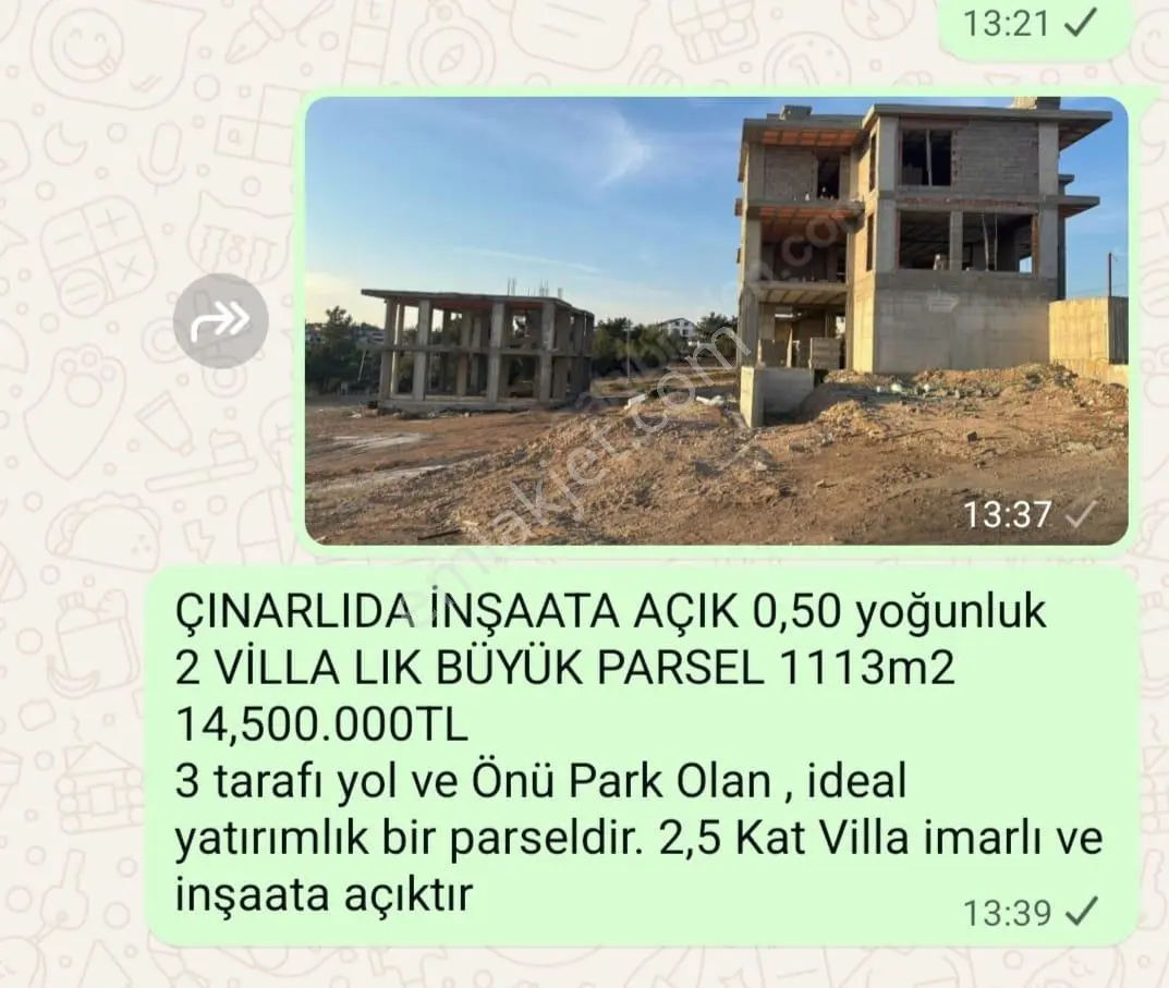 Kaçmaz Kelepir Tek Tapu Sarıçam Çınarlı Enuygun 499 M2 Villalık Ve Diğer Arsalar. — fotoğraf 3