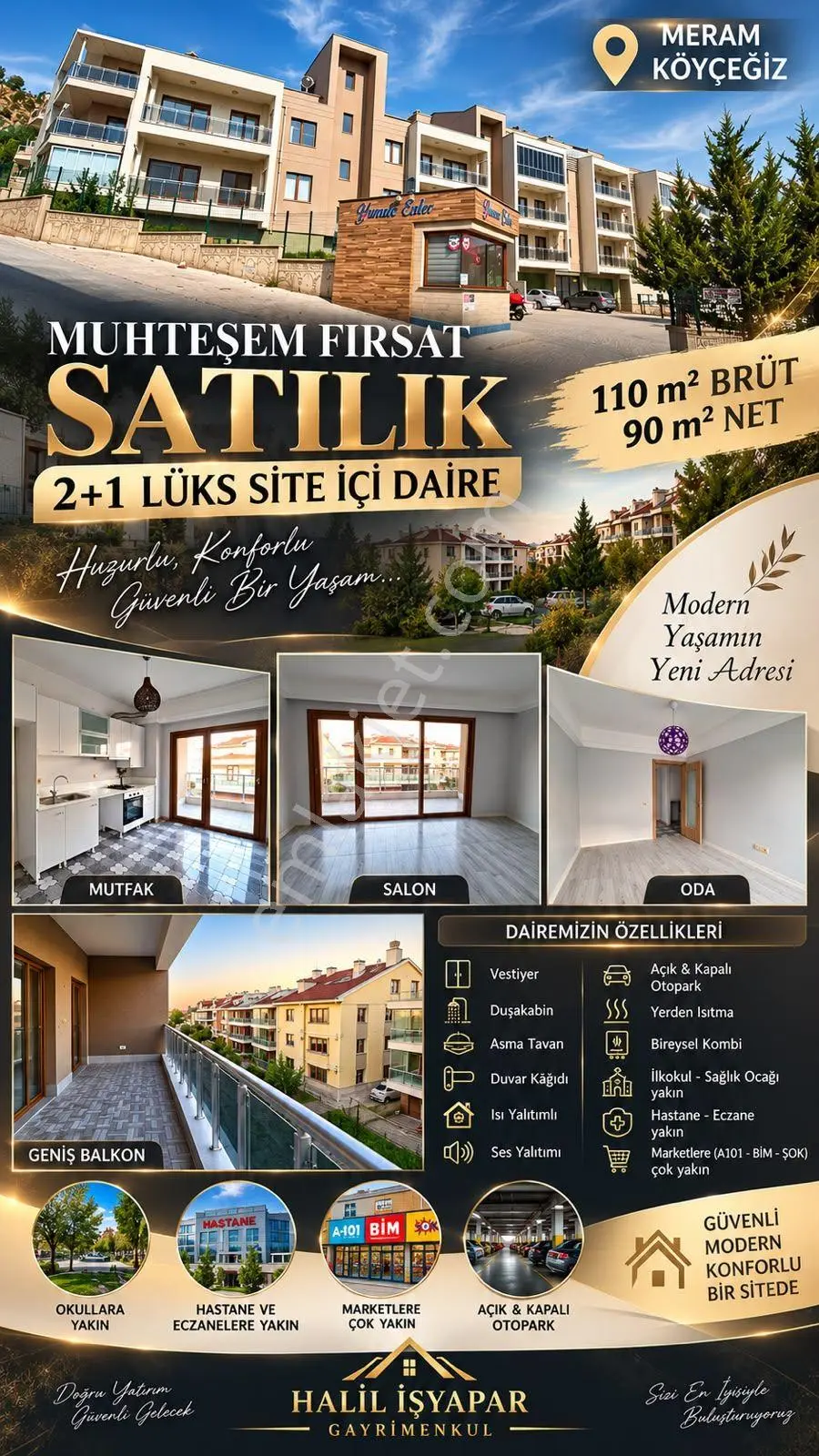 Meram Köyçeğizde Muhteşem Fırsat Satıllık 2+1 Lüks Site İçi Daire