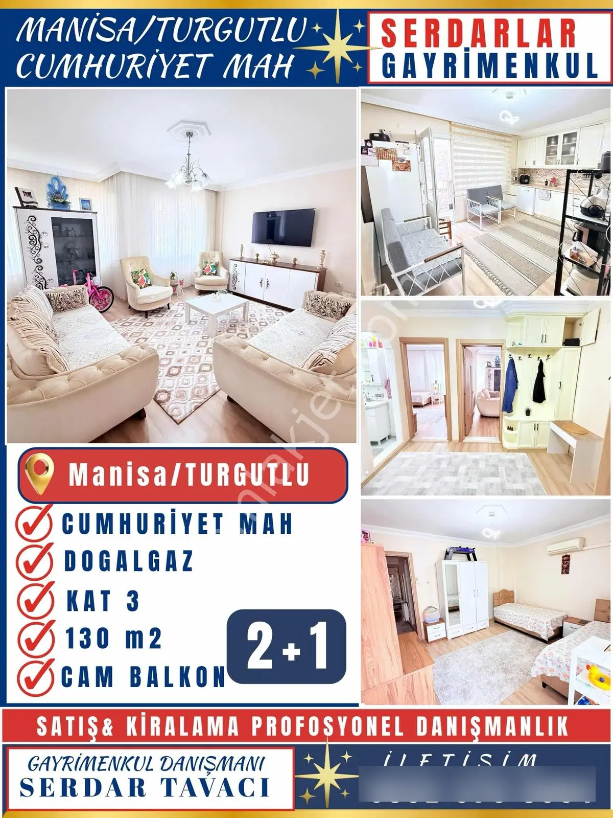 Serdarlar Gayrimenkul'Den Cumhuriyet Mah 130 M2 Temiz Bakımlı