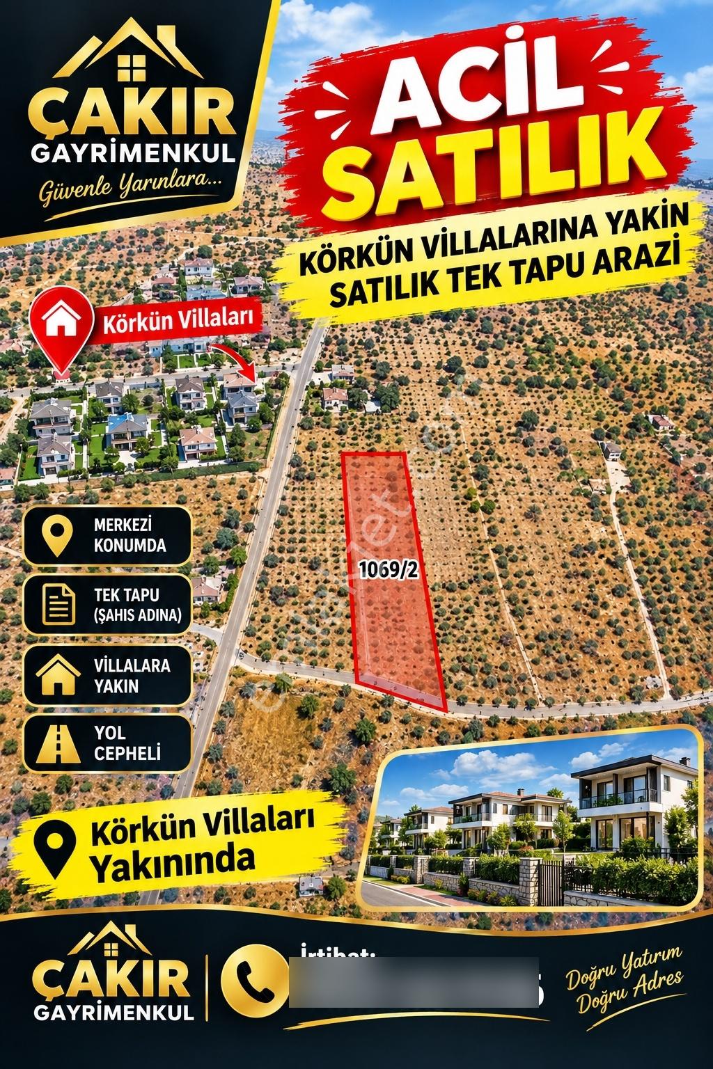 Çakır'Dan Satılık Tek Tapu 6.321'Mt Körkün Villalar Yanı