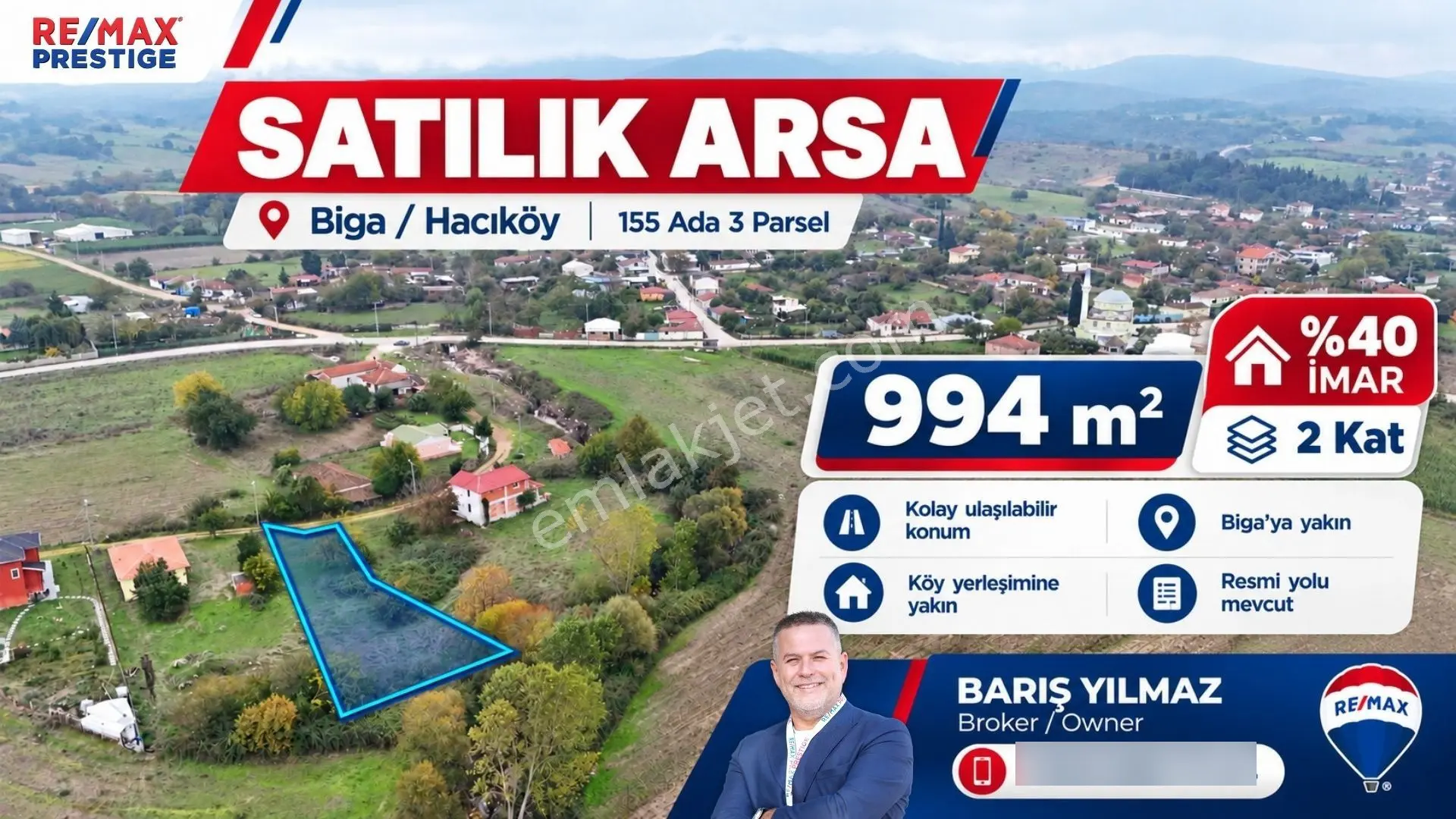Biga Hacıköy’De 2 Kat İmarlı Satılık Arsa