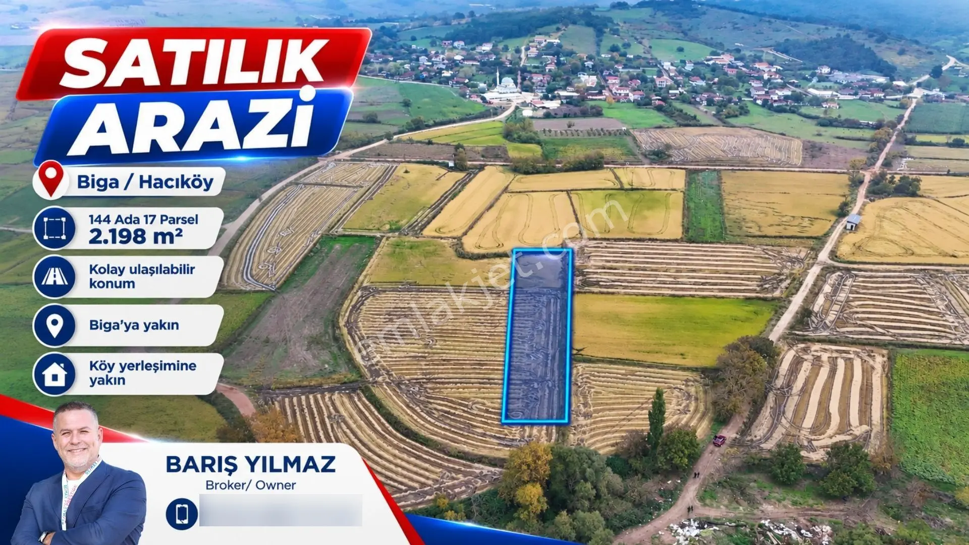 Biga Hacıköy’De 2.198 M² Satılık Çeltik Arazisi