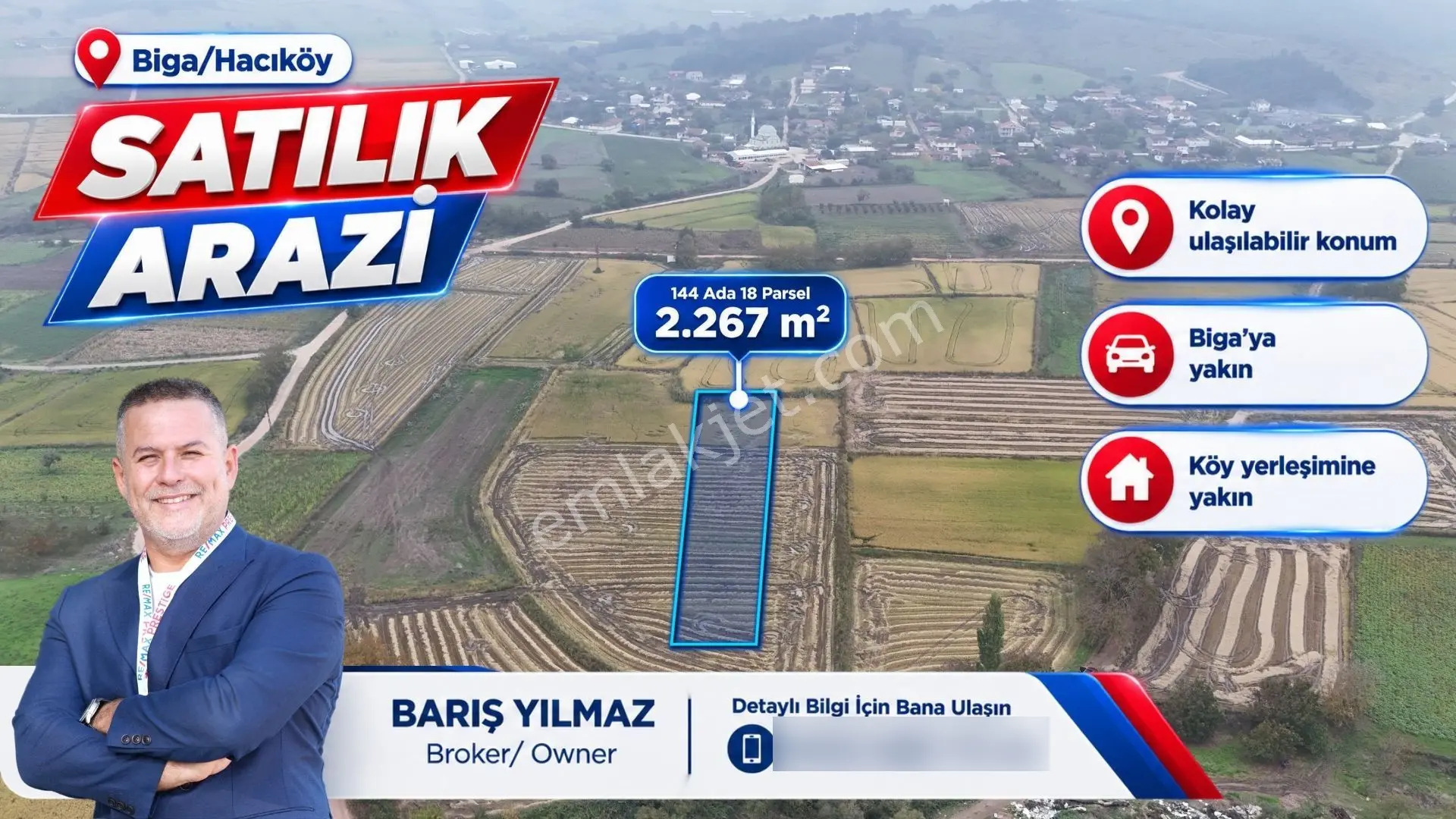 Biga Hacıköy’De 2.267 M² Satılık Çeltik Arazisi