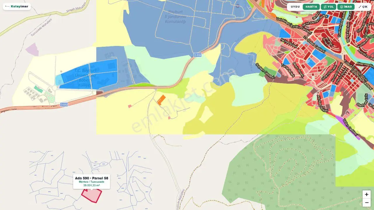 Bayburt Merkez Tuzcuzade 39.531 M2 İmar Yakını Üniversite Karşısı Fırsat Mülk