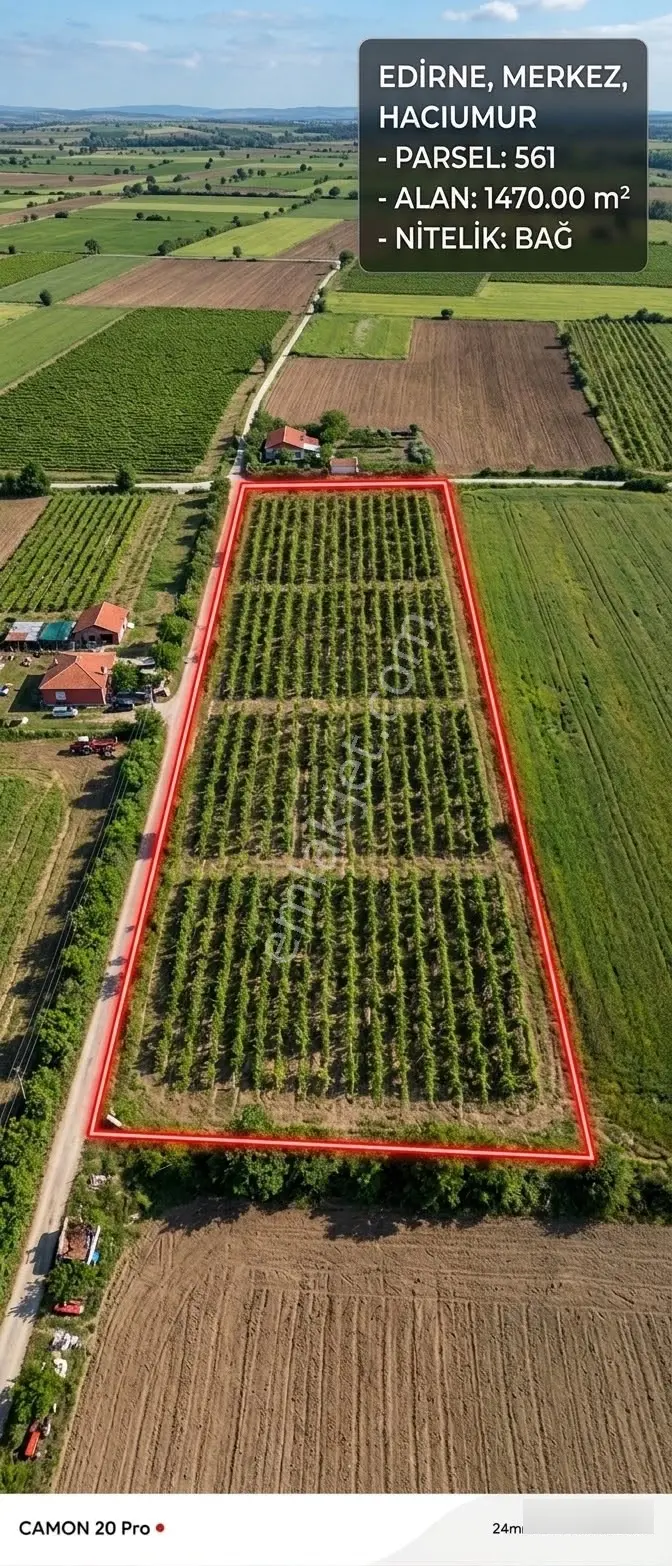 Edirne Merkez Hacıumur Köyünde Satlık 1.470m² Satılık Bağ Bağçe