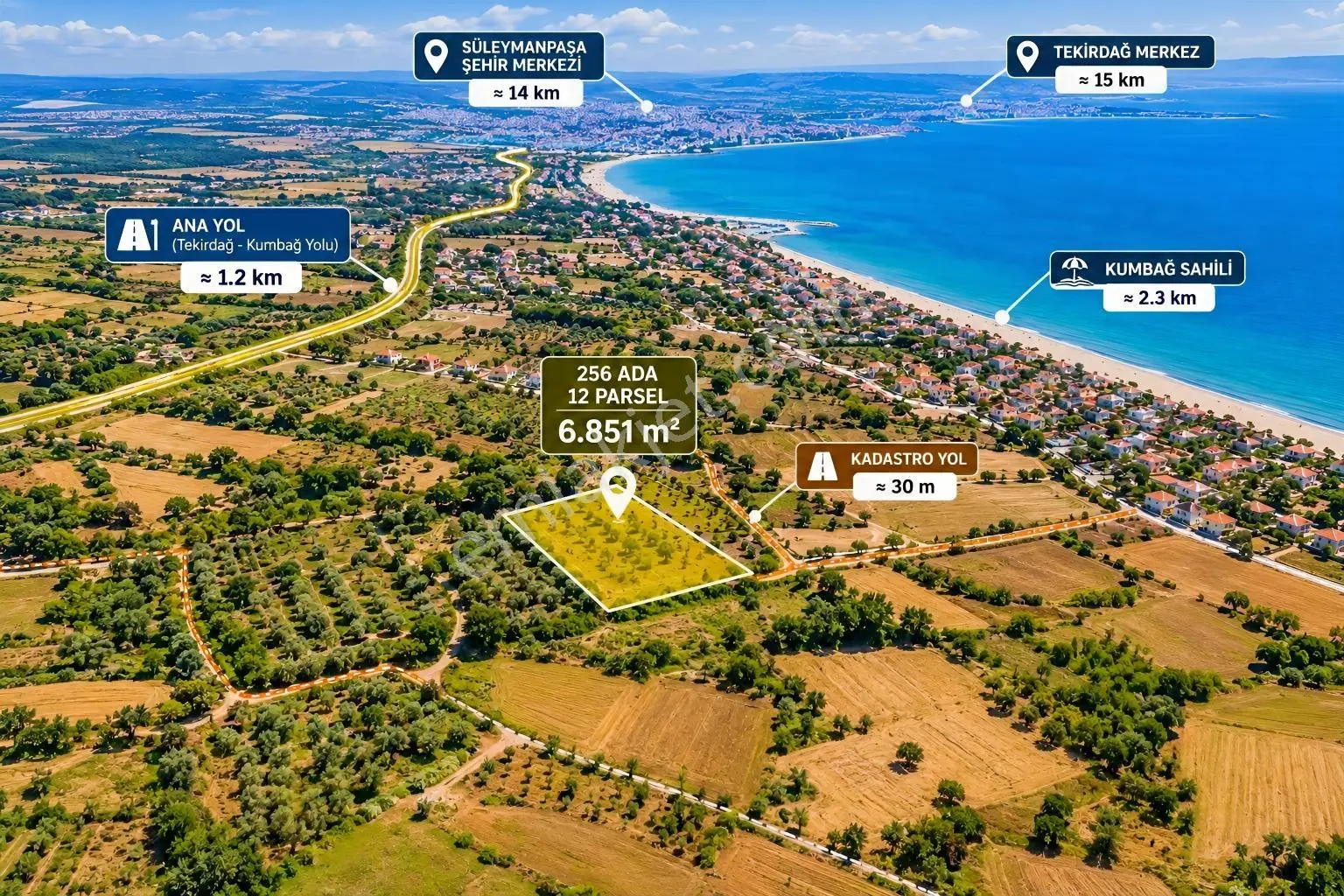 Tekirdağ Süleymanpaşa Kumbağ-denize Yakın Satılık Hisseli Tarla — fotoğraf 3