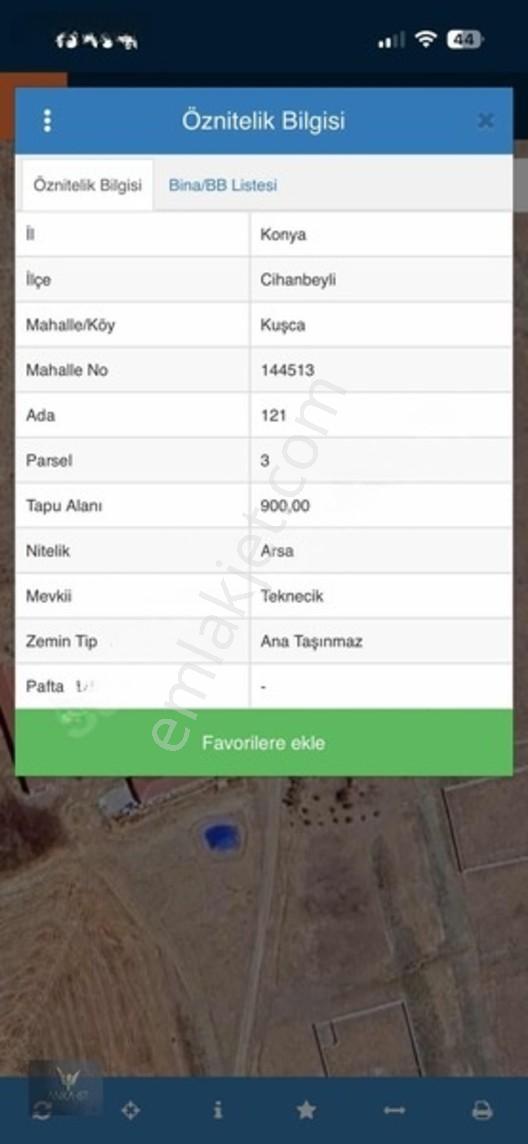 Konya Cihanbeyli Kuşça Teknecikte 900 M² Villa İmarlı Arsa