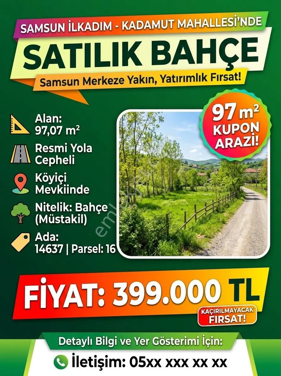 Samsun Kadamutta Resmi Yola Cepheli Satılık Tarla