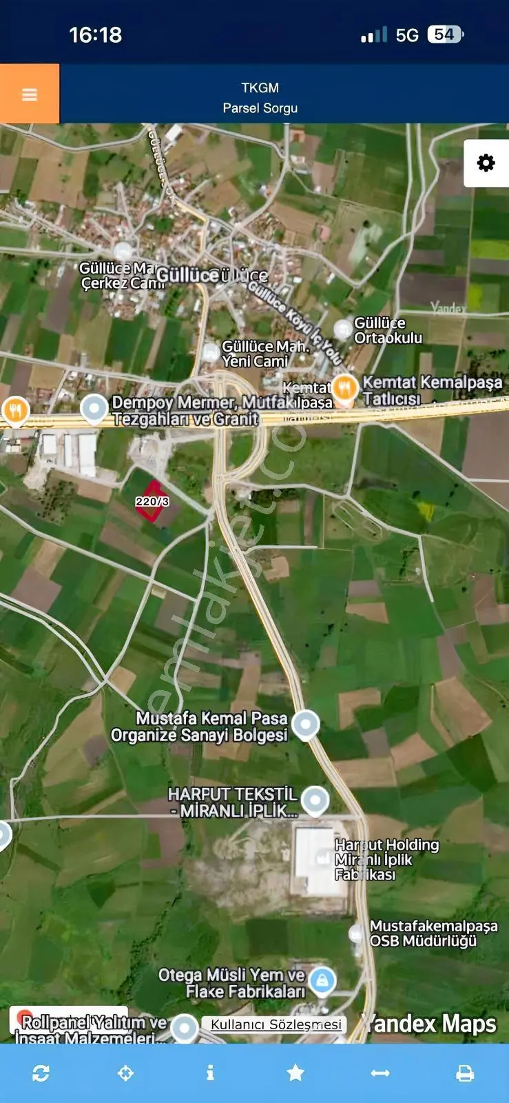 Yetiş'ten M.k.paşa Güllüce Organize Sanayi Girişi 5250m2